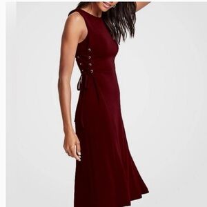Ann Taylor Ruby Red Sleeveless Lace Up 2 Side Tie Knot Jersey Dress Size M